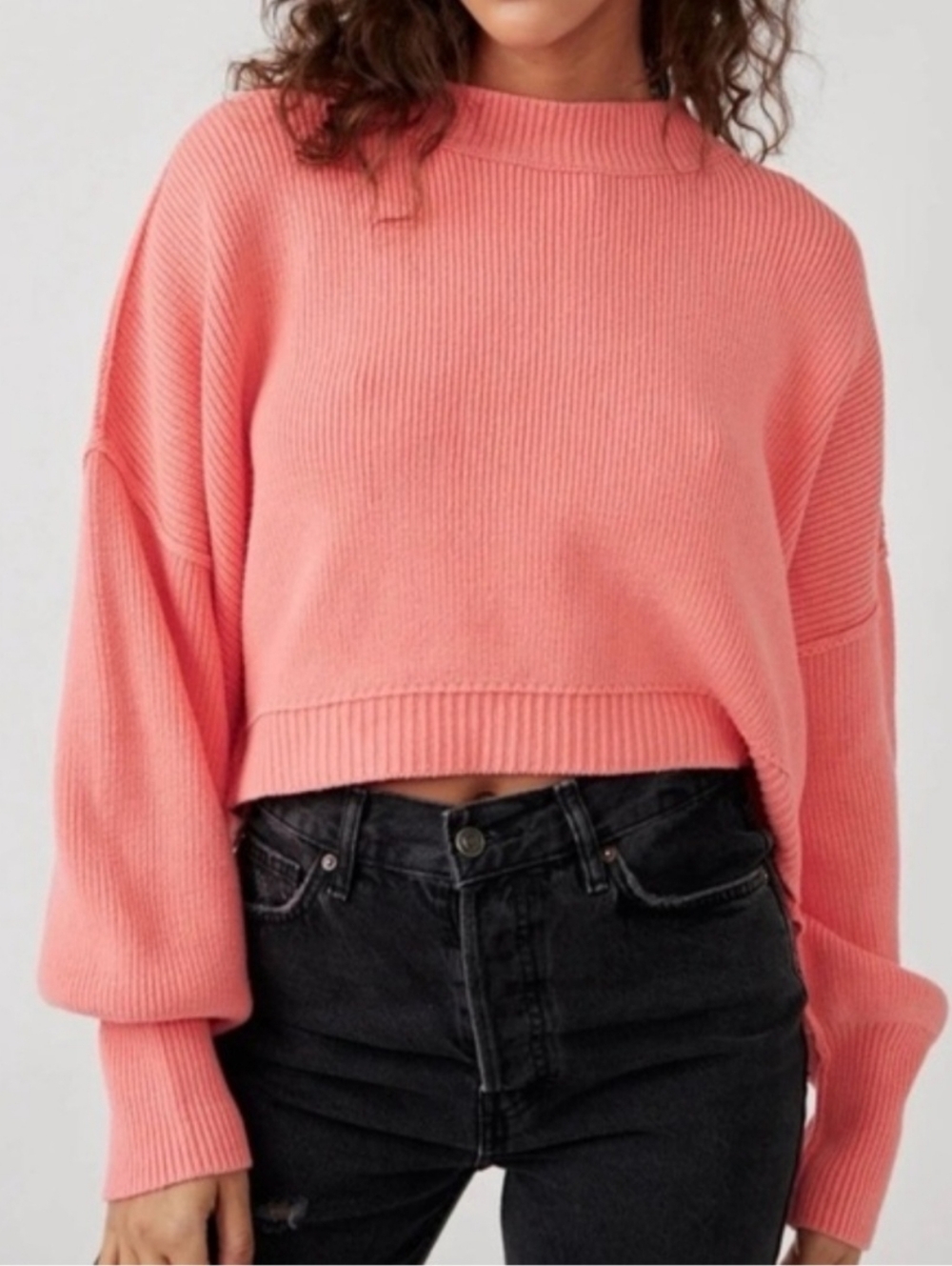 FREE PEOPLE Women's Cropped Ribbed Sweater - Coral Pink